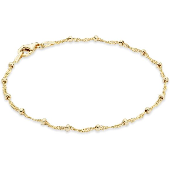 Italian Solid 925 Sterling Silver 18Kt Gold Plated Singapore Bead Chain Station
